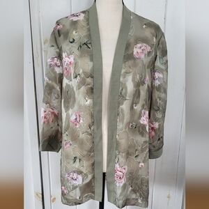 Sage Green Floral Sheer Open Front Top Kimono